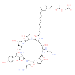 ChemSpider 2D Image | N-{(2R,6S,9R,11R,12R,14aR,15S,20S,23S,25aR)-12-[(2-Aminoethyl)amino]-20-[(1R)-3-amino-1-hydroxypropyl]-23-[(1S,2S)-1,2-dihydroxy-2-(4-hydroxyphenyl)ethyl]-2,11,15-trihydroxy-6-[(1R)-1-hydroxyethyl]-5,
8,14,19,22,25-hexaoxotetracosahydro-1H-dipyrrolo[2,1-c:2',1'-l][1,4,7,10,13,16]hexaazacyclohenicosin-9-yl}-10,12-dimethyltetradecanamide acetate (1:2) | C56H96N10O19