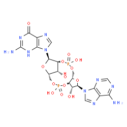 ChemSpider 2D Image | 2-Amino-9-[(1R,6S,8R,9R,10S,15S,17R,18R)-8-(6-amino-9H-purin-9-yl)-3,9,12,18-tetrahydroxy-3,12-dioxido-2,4,7,11,13,16-hexaoxa-3,12-diphosphatricyclo[13.2.1.0~6,10~]octadec-17-yl]-3,9-dihydro-6H-purin-
6-one | C20H24N10O13P2