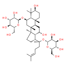 ChemSpider 2D Image | (3beta,5beta,6beta,12alpha,17alpha)-3,12-Dihydroxy-20-(alpha-D-mannopyranosyloxy)dammar-24-en-6-yl alpha-D-mannopyranoside | C42H72O14