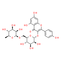 ChemSpider 2D Image | 5,7-Dihydroxy-2-(4-hydroxyphenyl)-4-oxo-4H-chromen-3-yl 6-O-(6-deoxy-beta-L-mannopyranosyl)-alpha-D-mannopyranoside | C27H30O15