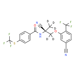 ChemSpider 2D Image | N-[(2S)-2-Cyano-1-[5-cyano-2-(trifluoromethyl)phenoxy](~2~H_5_)-2-propanyl]-4-[(trifluoromethyl)sulfanyl]benzamide | C20H8D5F6N3O2S