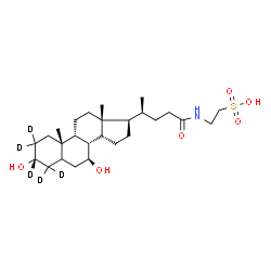ChemSpider 2D Image | 2-{[(3alpha,7beta,8xi,9beta,14beta,20S)-3,7-Dihydroxy-24-oxo(2,2,3,4,4-~2~H_5_)cholan-24-yl]amino}ethanesulfonic acid | C26H40D5NO6S