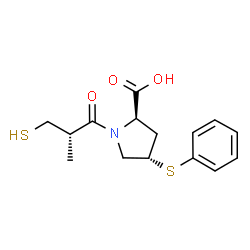 ChemSpider 2D Image | (4S)-1-[(2S)-2-Methyl-3-sulfanylpropanoyl]-4-(phenylsulfanyl)-D-proline | C15H19NO3S2