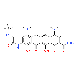 ChemSpider 2D Image | (4R,5aR)-4,7-Bis(dimethylamino)-3,10,12,12a-tetrahydroxy-9-{[N-(2-methyl-2-propanyl)glycyl]amino}-1,11-dioxo-1,4,4a,5,5a,6,11,12a-octahydro-2-tetracenecarboxamide | C29H39N5O8