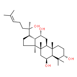 ChemSpider 2D Image | (3beta,5beta,6alpha,8alpha,9beta,10alpha,12beta,13alpha,14beta,17alpha,20R)-Dammar-24-ene-3,6,12,20-tetrol | C30H52O4