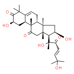 ChemSpider 2D Image | (2R,4S,8beta,9alpha,13alpha,14beta,16alpha,17alpha,23E)-2,16,20,25-Tetrahydroxy-9,10,14-trimethyl-4,9-cyclo-9,10-secocholesta-5,23-diene-1,11,22-trione | C30H44O7