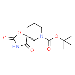ChemSpider 2D Image | 2-Methyl-2-propanyl (5R)-2,4-dioxo-1-oxa-3,7-diazaspiro[4.5]decane-7-carboxylate | C12H18N2O5