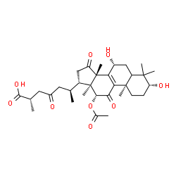 ChemSpider 2D Image | (3alpha,5xi,7alpha,10alpha,12alpha,13alpha,14beta,17alpha,20S,25S)-12-Acetoxy-3,7-dihydroxy-11,15,23-trioxolanost-8-en-26-oic acid | C32H46O9
