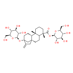ChemSpider 2D Image | 1-O-[(5xi,10alpha)-13-(beta-L-Glucopyranosyloxy)-19-oxokaur-16-en-19-yl]-beta-L-glucopyranose | C32H50O13