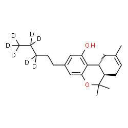 ChemSpider 2D Image | (6aR,10aR)-6,6,9-Trimethyl-3-[(3,3,4,4,5,5,5-~2~H_7_)pentyl]-6a,7,10,10a-tetrahydro-6H-benzo[c]chromen-1-ol | C21H23D7O2