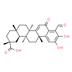 ChemSpider 2D Image | (2R,4aS,6aR,12bR,14aS,14bS)-9-Formyl-10,11-dihydroxy-2,4a,6a,12b,14a-pentamethyl-8-oxo-1,2,3,4,4a,5,6,6a,8,12b,13,14,14a,14b-tetradecahydro-2-picenecarboxylic acid | C29H36O6