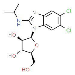 ChemSpider 2D Image | 1-(beta-L-Arabinofuranosyl)-5,6-dichloro-N-isopropyl-1H-benzimidazol-2-amine | C15H19Cl2N3O4