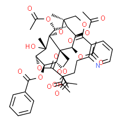 ChemSpider 2D Image | (1S,3R,18S,19R,20S,21R,22S,23R,24R,26S)-20,22,23,25-Tetraacetoxy-21-(acetoxymethyl)-15,26-dihydroxy-3,15,26-trimethyl-6,16-dioxo-2,5,17-trioxa-11-azapentacyclo[16.7.1.0~1,21~.0~3,24~.0~7,12~]hexacosa-
7,9,11-trien-19-yl benzoate | C43H49NO19