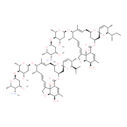 ChemSpider 2D Image | (1'R,2S,4'S,5S,6R,8'R,10'E,12'S,13'S,14'E,16'E,20'R,21'R,24'S)-21',24'-Dihydroxy-6-isopropyl-5,11',13',22'-tetramethyl-2'-oxo-5,6-dihydrospiro[pyran-2,6'-[3,7,19]trioxatetracyclo[15.6.1.1~4,8~.0~20,24
~]pentacosa[10,14,16,22]tetraen]-12'-yl 2,6-dideoxy-3-O-methyl-4-O-[2,4,6-trideoxy-3-O-methyl-4-(methylamino)-alpha-L-lyxo-hexopyranosyl]-alpha-L-arabino-hexopyranoside - (1'R,2S,4'S,5S,6R,8'R,10'E,12
'S,13'S,14'E,16'E,20'R,21'R,24'S)-6-[(2S)-2-butanyl]-21',24'-dihydroxy-5,11',13',22'-tetramethyl-2'-oxo-5,6-dihydrospiro[pyran-2,6'-[3,7,19]trioxatetracyclo[15.6.1.1~4,8~.0~20,24~]pentacosa[10,14,16,2
2]tetraen]-12'-yl 2,6-dideoxy-3-O-methyl-4-O-[2,4,6-trideoxy-3-O-methyl-4-(methylamino)-alpha-L-lyxo-hexopyranosyl]-alpha-L-arabino-hexopyranoside (1:1) | C97H148N2O26