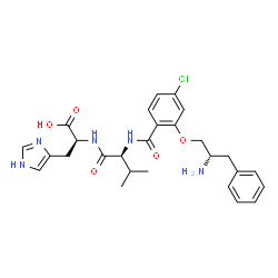 ChemSpider 2D Image | N-{2-[(2S)-2-Amino-3-phenylpropoxy]-4-chlorobenzoyl}-L-valyl-L-histidine | C27H32ClN5O5