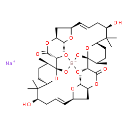 ChemSpider 2D Image | Sodium [(1R,2R,5S,6R,8S,9E,12R,14R,17R,18R,19R,22S,23R,25S,26E,29R,31S,34R)-12,29-dihydroxy-1,2,18,19-tetra(hydroxy-kappaO)-6,13,13,17,23,30,30,34-octamethyl-4,7,21,24,35,37-hexaoxapentacyclo[29.3.1.1
~5,8~.1~14,18~.1~22,25~]octatriaconta-9,26-diene-3,20-dionato(4-)]borate(1-) | C40H60BNaO14