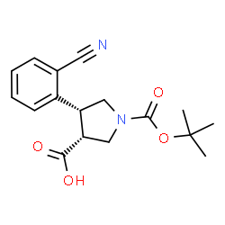 ChemSpider 2D Image | (3R,4R)-4-(2-Cyanophenyl)-1-{[(2-methyl-2-propanyl)oxy]carbonyl}-3-pyrrolidinecarboxylic acid | C17H20N2O4