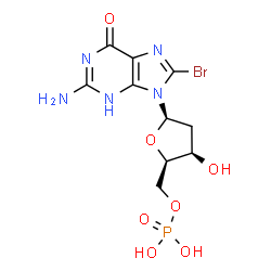 ChemSpider 2D Image | 2-Amino-8-bromo-9-(2-deoxy-5-O-phosphono-beta-D-threo-pentofuranosyl)-3,9-dihydro-6H-purin-6-one | C10H13BrN5O7P