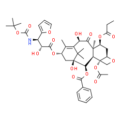 ChemSpider 2D Image | (5beta,7beta,8alpha,10beta,13alpha)-4-Acetoxy-13-{[(2R,3R)-3-(2-furyl)-2-hydroxy-3-({[(2-methyl-2-propanyl)oxy]carbonyl}amino)propanoyl]oxy}-1,10-dihydroxy-9-oxo-7-(propionyloxy)-5,20-epoxytax-11-en-2
-yl benzoate | C44H55NO16