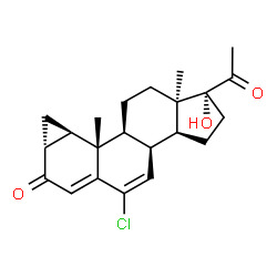 ChemSpider 2D Image | (1R,3aS,3bS,7aR,8aR,8bS,8cS,10aR)-1-Acetyl-5-chloro-1-hydroxy-8b,10a-dimethyl-2,3,3a,3b,7a,8,8a,8b,8c,9,10,10a-dodecahydrocyclopenta[a]cyclopropa[g]phenanthren-7(1H)-one | C22H27ClO3