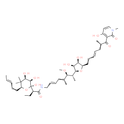 ChemSpider 2D Image | (2S)-N-[(2E,4E,6S,7R)-7-{(2S,3S,4R,5R)-3,4-Dihydroxy-5-[(1E,3E,5E)-7-(4-hydroxy-1-methyl-2-oxo-1,2-dihydro-3-pyridinyl)-6-methyl-7-oxo-1,3,5-heptatrien-1-yl]tetrahydro-2-furanyl}-6-methoxy-5-methyl-2,
4-octadien-1-yl]-2-{(2R,3R,4R,6S)-2,3,4-trihydroxy-5,5-dimethyl-6-[(1Z,3E)-1,3-pentadien-1-yl]tetrahydro-2H-pyran-2-yl}butanamide (non-preferred name) | C44H62N2O12