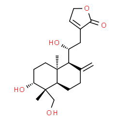 ChemSpider 2D Image | 3-{(2R)-2-Hydroxy-2-[(1S,4aR,5R,6R,8aR)-6-hydroxy-5-(hydroxymethyl)-5,8a-dimethyl-2-methylenedecahydro-1-naphthalenyl]ethyl}-2(5H)-furanone | C20H30O5