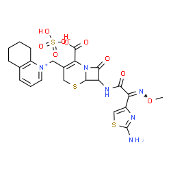 ChemSpider 2D Image | 7-{[(2E)-2-(2-Amino-1,3-thiazol-4-yl)-2-(methoxyimino)acetyl]amino}-8-oxo-3-(5,6,7,8-tetrahydro-1-quinoliniumylmethyl)-5-thia-1-azabicyclo[4.2.0]oct-2-ene-2-carboxylate sulfate (1:1) | C23H26N6O9S3