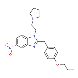 ChemSpider 2D Image | 5-Nitro-2-(4-propoxybenzyl)-1-[2-(1-pyrrolidinyl)ethyl]-1H-benzimidazole | C23H28N4O3