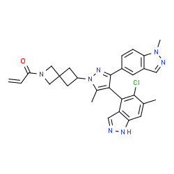 ChemSpider 2D Image | 1-{6-[4-(5-Chloro-6-methyl-1H-indazol-4-yl)-5-methyl-3-(1-methyl-1H-indazol-5-yl)-1H-pyrazol-1-yl]-2-azaspiro[3.3]hept-2-yl}-2-propen-1-one | C29H28ClN7O