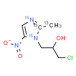 ChemSpider 2D Image | 1-Chloro-3-[2-(~13~C)methyl-5-nitro(2-~13~C,~15~N_2_)-1H-imidazol-1-yl]-2-propanol | C513C2H10ClN15N2O3