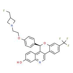ChemSpider 2D Image | (5R)-5-(4-{2-[3-(Fluoromethyl)-1-azetidinyl]ethoxy}phenyl)-8-(trifluoromethyl)-5H-chromeno[4,3-c]quinolin-2-ol | C29H24F4N2O3