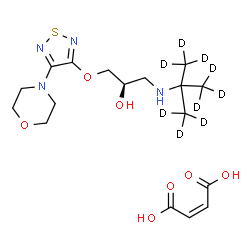 ChemSpider 2D Image | (2R)-1-{[2-(~2~H_3_)Methyl(~2~H_6_)-2-propanyl]amino}-3-{[4-(4-morpholinyl)-1,2,5-thiadiazol-3-yl]oxy}-2-propanol (2Z)-2-butenedioate (1:1) | C17H19D9N4O7S