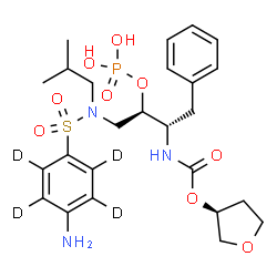 ChemSpider 2D Image | (3S)-Tetrahydro-3-furanyl [(2S,3R)-4-[{[4-amino(~2~H_4_)phenyl]sulfonyl}(isobutyl)amino]-1-phenyl-3-(phosphonooxy)-2-butanyl]carbamate | C25H32D4N3O9PS