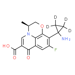 ChemSpider 2D Image | (3S)-10-[1-Amino(~2~H_4_)cyclopropyl]-9-fluoro-3-methyl-7-oxo-2,3-dihydro-7H-[1,4]oxazino[2,3,4-ij]quinoline-6-carboxylic acid | C16H11D4FN2O4