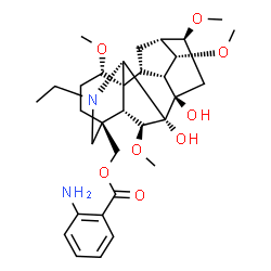 ChemSpider 2D Image | [(6beta,11beta,14alpha,16beta,17R)-20-Ethyl-7,8-dihydroxy-1,6,14,16-tetramethoxyaconitan-4-yl]methyl 2-aminobenzoate | C32H46N2O8