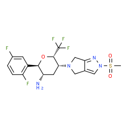 ChemSpider 2D Image | (6R)-5-Amino-2,6-anhydro-1,3,4,5-tetradeoxy-6-(2,5-difluorophenyl)-1,1,1-trifluoro-3-[2-(methylsulfonyl)-2,6-dihydropyrrolo[3,4-c]pyrazol-5(4H)-yl]-D-arabino-hexitol | C18H19F5N4O3S