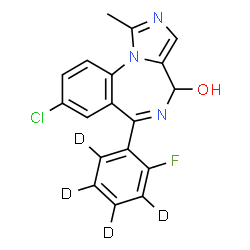 ChemSpider 2D Image | 8-Chloro-6-[2-fluoro(~2~H_4_)phenyl]-1-methyl-4H-imidazo[1,5-a][1,4]benzodiazepin-4-ol | C18H9D4ClFN3O