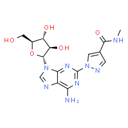 ChemSpider 2D Image | 9-(alpha-L-Arabinofuranosyl)-2-[4-(methylcarbamoyl)-1H-pyrazol-1-yl]-9H-purin-6-amine | C15H18N8O5