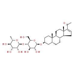 ChemSpider 2D Image | (3beta,5beta)-20-Oxopregn-16-en-3-yl 4-O-(6-deoxy-alpha-L-mannopyranosyl)-beta-D-glucopyranoside | C33H52O11