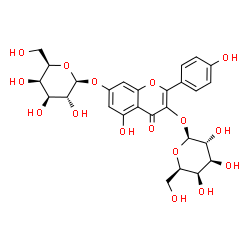 ChemSpider 2D Image | 3-(beta-D-Galactopyranosyloxy)-5-hydroxy-2-(4-hydroxyphenyl)-4-oxo-4H-chromen-7-yl beta-D-galactopyranoside | C27H30O16