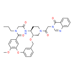 ChemSpider 2D Image | (10S,15S)-24-Methoxy-12-[(4-oxo-3(4H)-quinazolinyl)acetyl]-19-propyl-2,9-dioxa-12,16,19-triazatetracyclo[19.3.1.1~3,7~.0~10,15~]hexacosa-1(25),3(26),4,6,21,23-hexaene-17,20-dione | C35H37N5O7