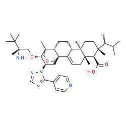 ChemSpider 2D Image | (1S,5S,6R,7R,10R,11R,14R,20R,21R)-21-[(2R)-2-Amino-2,3,3-trimethylbutoxy]-5,7,10,15-tetramethyl-7-[(2R)-3-methyl-2-butanyl]-20-[5-(4-pyridinyl)-1H-1,2,4-triazol-1-yl]-17-oxapentacyclo[13.3.3.0~1,14~.0
~2,11~.0~5,10~]henicos-2-ene-6-carboxylic acid | C44H67N5O4