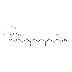 ChemSpider 2D Image | 2-[(2E,5E,7E,11E)-10-Hydroxy-3,7,9,11-tetramethyl-2,5,7,11-tridecatetraen-1-yl]-5,6-dimethoxy-3-methyl-4(1H)-pyridinone | C25H37NO4