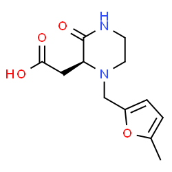 ChemSpider 2D Image | {(2S)-1-[(5-Methyl-2-furyl)methyl]-3-oxo-2-piperazinyl}acetic acid | C12H16N2O4