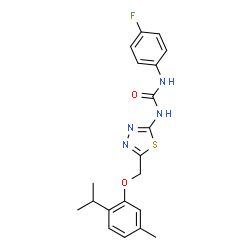 ChemSpider 2D Image | 1-(4-Fluorophenyl)-3-{5-[(2-isopropyl-5-methylphenoxy)methyl]-1,3,4-thiadiazol-2-yl}urea | C20H21FN4O2S
