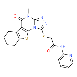 ChemSpider 2D Image | 2-[(4-Methyl-5-oxo-4,5,6,7,8,9-hexahydro[1]benzothieno[3,2-e][1,2,4]triazolo[4,3-a]pyrimidin-1-yl)sulfanyl]-N-(2-pyridinyl)acetamide | C19H18N6O2S2