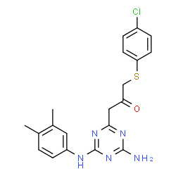 ChemSpider 2D Image | 1-{4-Amino-6-[(3,4-dimethylphenyl)amino]-1,3,5-triazin-2-yl}-3-[(4-chlorophenyl)sulfanyl]acetone | C20H20ClN5OS