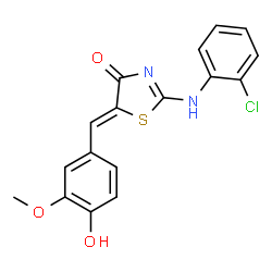 ChemSpider 2D Image | (5Z)-2-[(2-Chlorophenyl)amino]-5-(4-hydroxy-3-methoxybenzylidene)-1,3-thiazol-4(5H)-one | C17H13ClN2O3S