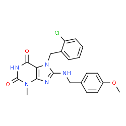ChemSpider 2D Image | 7-(2-Chlorobenzyl)-8-[(4-methoxybenzyl)amino]-3-methyl-3,7-dihydro-1H-purine-2,6-dione | C21H20ClN5O3