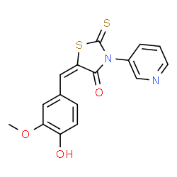 ChemSpider 2D Image | (5E)-5-(4-Hydroxy-3-methoxybenzylidene)-3-(3-pyridinyl)-2-thioxo-1,3-thiazolidin-4-one | C16H12N2O3S2